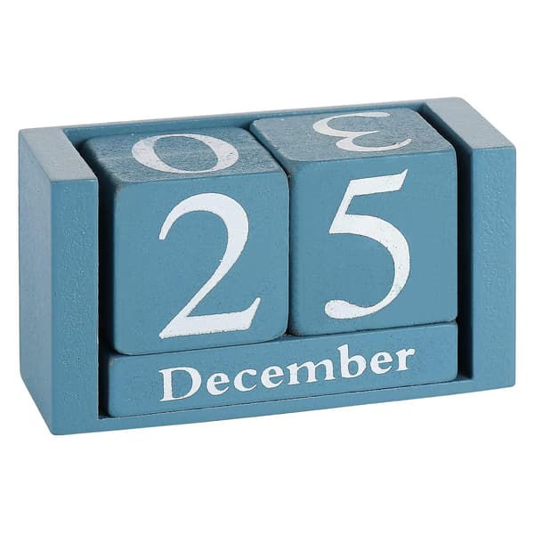 Nyeste Vintage Trækalender, Evighedskalender i Træ til Skrivebord, Tidsbegreb Rustikke Træklodser (Blå)