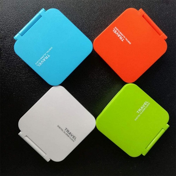 Liten Digital Reseväckarklocka, Batteridriven Mini Reseklocka med Bakgrundsbelysning, Bärbar Vikbar Mini Fickkalender Temperaturklocka (Vit)