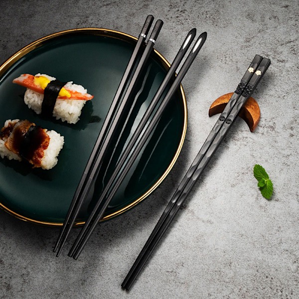 5 Par Legering Graveringspinner Sklisikre Gjenbrukbare Sushipinner