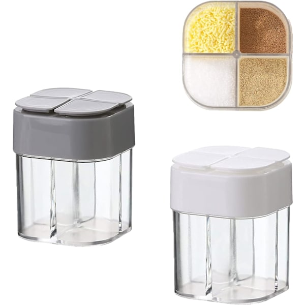 2 st Camping Kryddbehållare kit, Resesalt- och pepparshaker Mini Transparent 4-fack kryddbehållare för köksresor Utomhusgrill ..