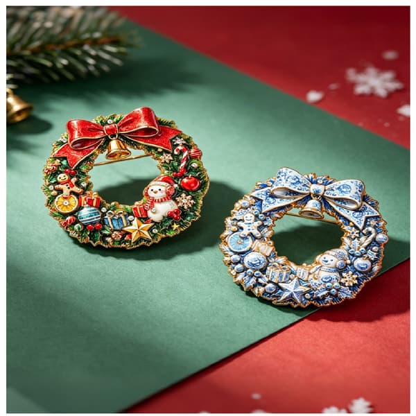 Jul Snögubbe & Klocka Brosch 2-pack, Jul Lapelnål