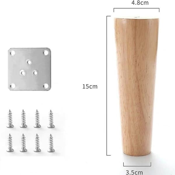 Sæt med 4 massive træben til sofa, møbelben til lænestol, sengebord, garderobe, skuffe (højde 15 cm) - Xin