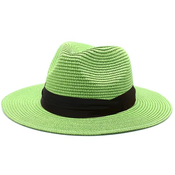 Dame bredskygget strå Panama sammenfoldelig hat med bælte spænde Fedora strand solhat til kvinder Grass green