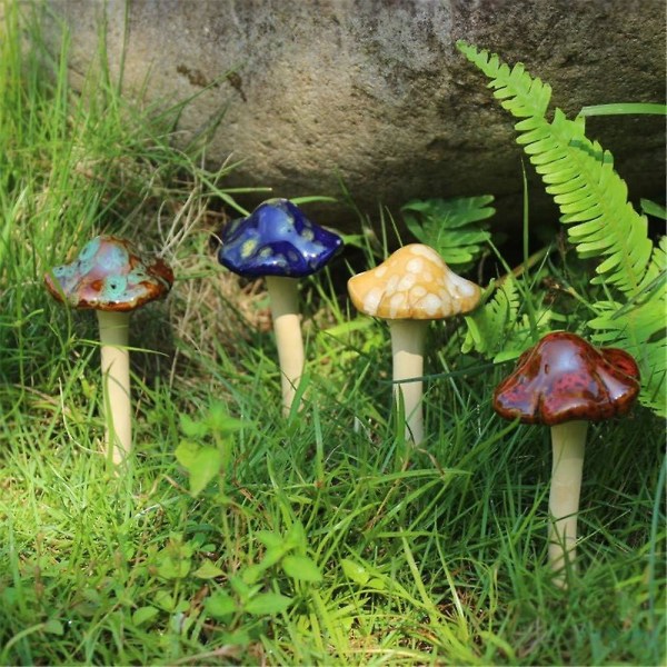 Trädgårdsdekor - 4 st Random Color Keramisk svamp för trädgård, trädgård, Fairy Garden