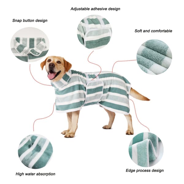 Hurtigtørrende badekåbe til hunde med håndklædeindpakning, velegnet til små, mellemstore, store hunde - Justerbar / & trykknaplukning, helårs badekåbe efter bad Blue 2XL