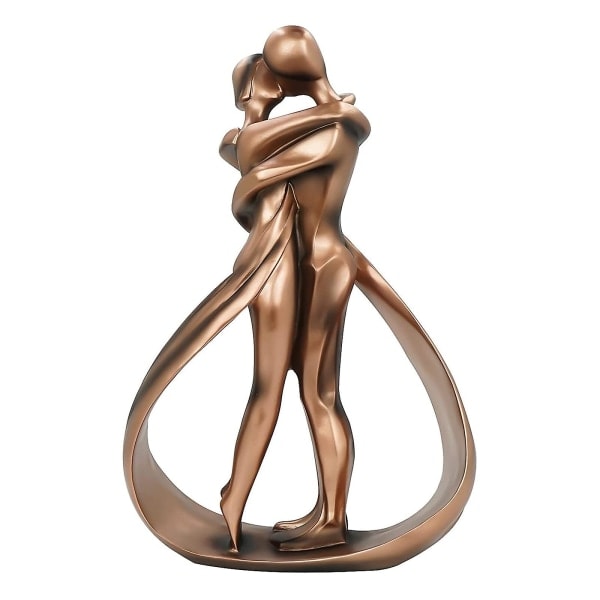 Romantisk Kram Kyss Skulptur Ornament DreamsEden Kärlekspar Staty Hjärta Dekor Guld