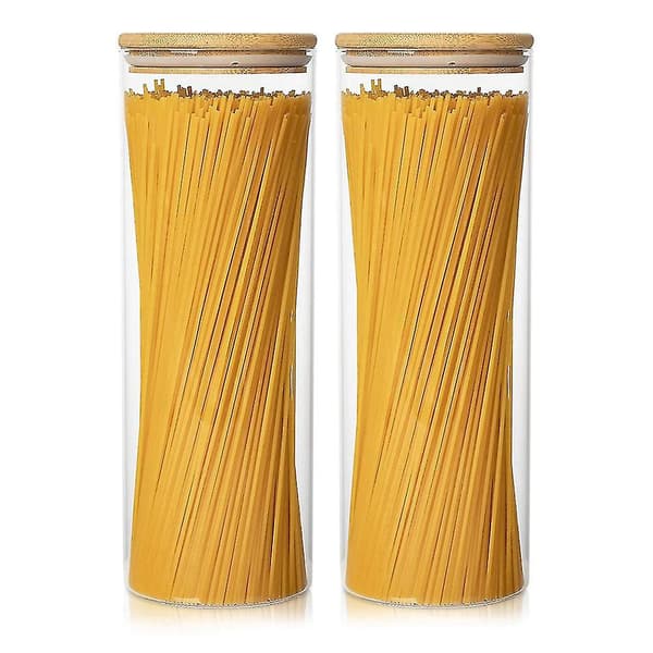 Sæt med 2 glasbeholdere til spaghetti med bambuslåg - Madopbevaring i køkkenet-XF11-