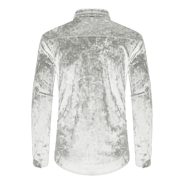Langærmet fløjlsskjorte til mænd med knapper, krave og bluse, hvid White XL