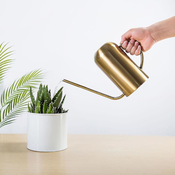 Vandkande i rustfrit stål - 1,5L metalkande med lang tud for at forhindre spild, perfekt til indendørs og udendørs planter Gold