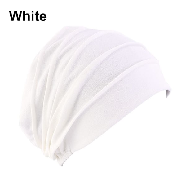 Muslimsk turbanhatt for kvinner, hijab, myk bomullshodeplagg, elastisk sove-kemo-lue, hårtap hodeskjerf, varme vinterluer white