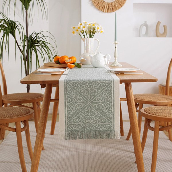 Håndlaget frynsete bordløper amerikansk jacquard bordløper duk bordduk kommodetrekk håndkle dekorativ støvtett duk spinning spinning 33*330