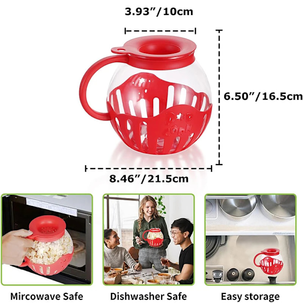 Mikrovågsugns popcornpoppare i glas med silikonlock, mikrovågsugns popcornpoppare med temperatursäkert glas