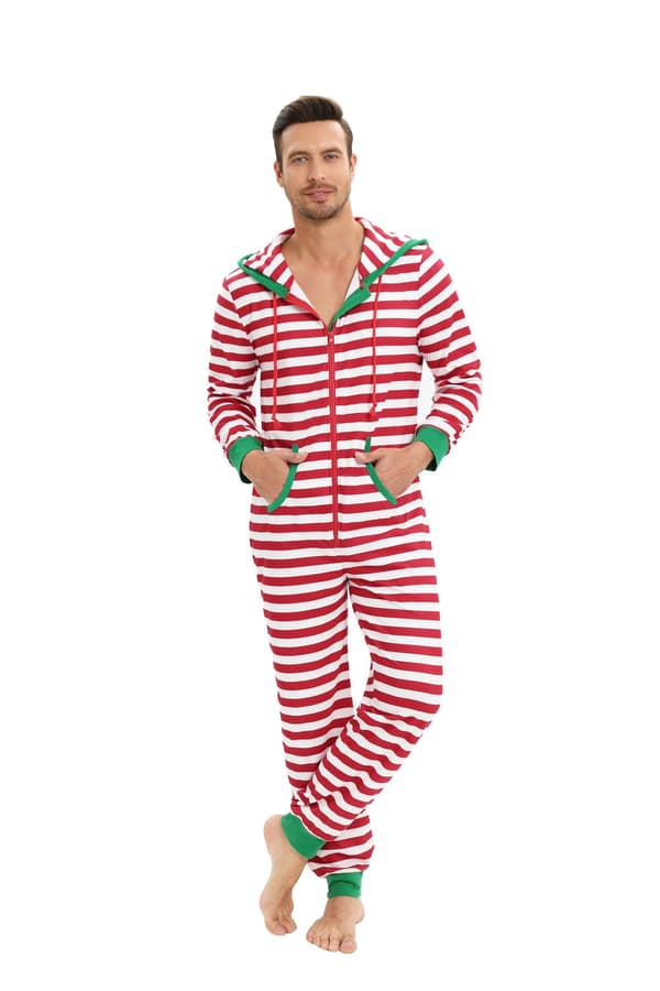 Julepyjamas til voksne, Onesie-kostume, Pyjamas til kvinder, Pyjamassæt til mænd rød Men Red XL