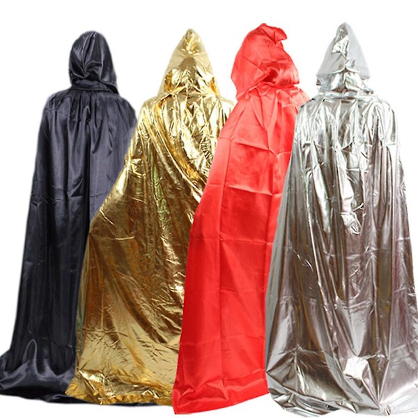 Unisex Huvad Klädkappa Rollspel Familjekostymer Hel Längd Kappa Halloween Jul Ytterkläder (Guld)