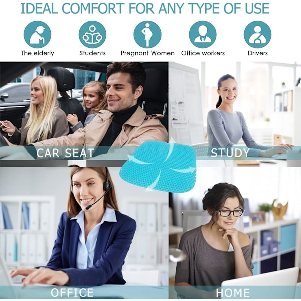 Gelpute for langvarig sitting, gelputer for trykkavlastning, dobbel tykk gelpute for sitting, seteputer for kontorstoler med