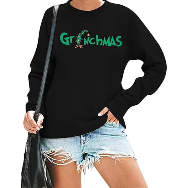 Glædelig Jul Sweater Kvinder Jul Langærmet Sweater Bluse Top Sort Black S