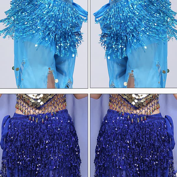 Mavebælte med pailletter til kvinder Boho-stil festkostume til dansefester White Blue Red