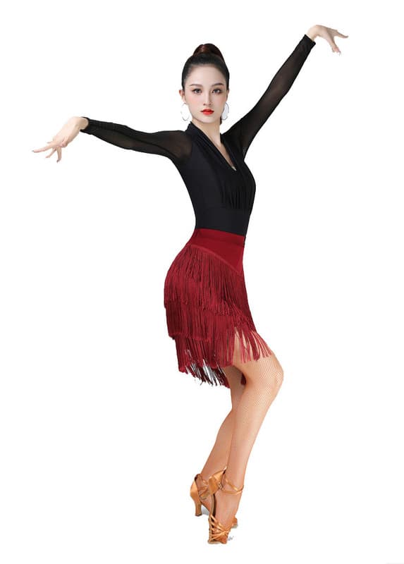 Damkjol med fransar för dans, latin, salsa, tango, ballroom Röd Red L