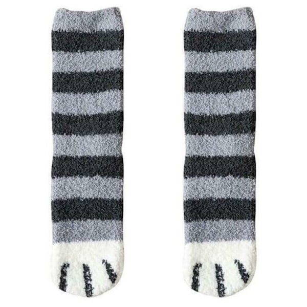 Kvinnors plyschstrumpor varma strumpor vinter söta kattassar sovstrumpor Grey stripes