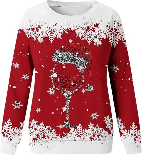 Juletrøje til Kvinder Grim Vinter Julekostume Juletrøje Elegant Basic Juletrøje Bluser Langærmet Rundhals Juletrøje 01 Red M