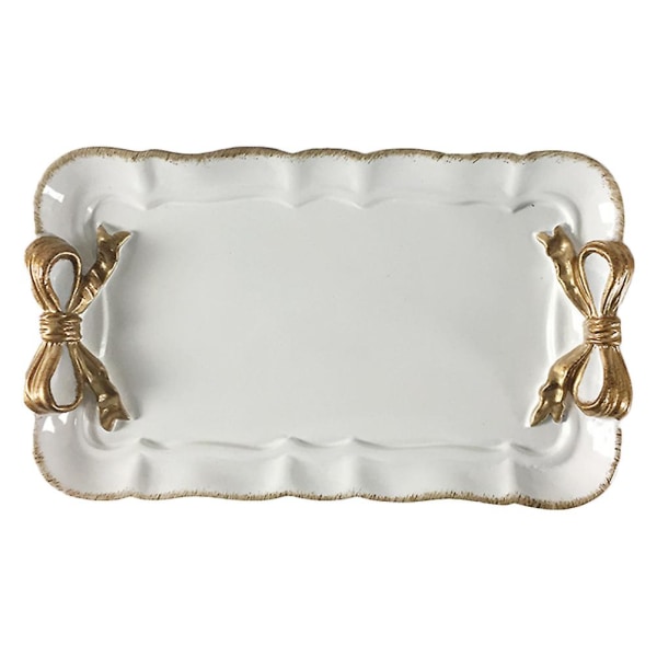 Retro Bowknot Små dekorativa smycken Skål Holer bricka Tallrik För Dessert Tårta Cafe Heminredning (vit) White 1PCS