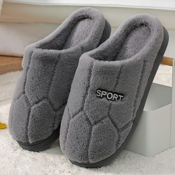 Mjuka tofflor i memory foam, varma plyschskor för inom- och utomhusbruk med fuskpälsfoder, kaninull, grå Grey