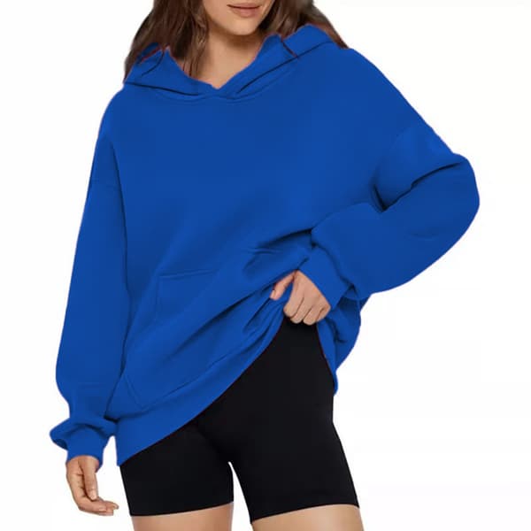 Uformelle løse hettegensere for kvinner ensfarget langermet oversized genser Dark blue 4XL