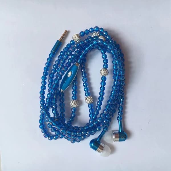 Modehalskæde med imiterede perler til kvinder Headset Line Universal Kablet Stereo Headset Blue