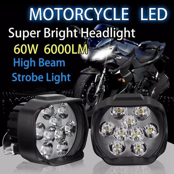 Motorcykelstrålkastare 9 LED Dc12v Super Ljus Dimpunkt Vit Arbetsljus Intern Drive For Motorcyc