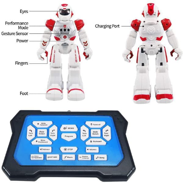 Fjärrkontrollrobot för barn, intelligent programmerbar robot med infraröda kontrollleksaker, dans, sång, mångång och LED-ögon, gestkontroll Blue