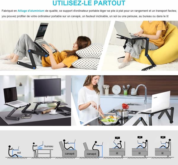 Laptopställ - Hopfällbart sängbord, PC-bord, Lutande läsning
