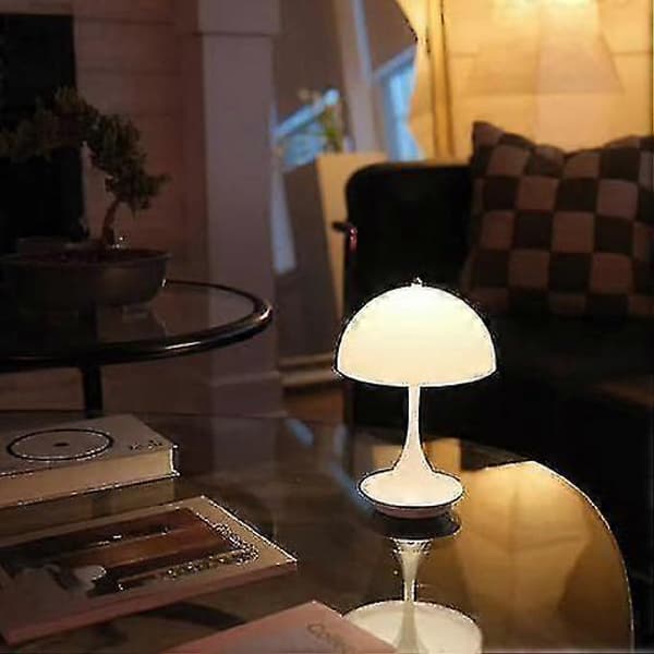 Trådløs Bordlampe i Soppdesign, Retro Sopplampe med Dimbar LED Nattlys White