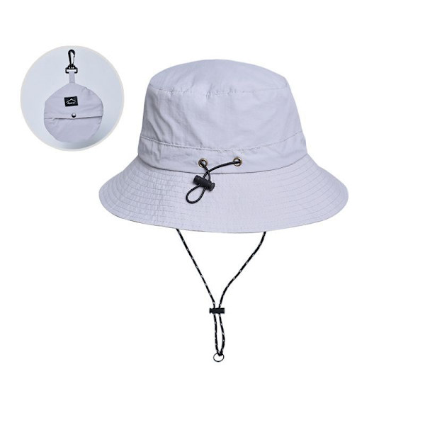 Foldable Waterproof Sun Hat in Army Green, Quick-Drying Fishing Hat with Drawstring Light gray