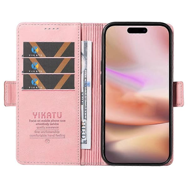 Kompatibel med iPhone 16 Plus Plånboksfodral Läder Telefonfodral - WELLNGS Pink