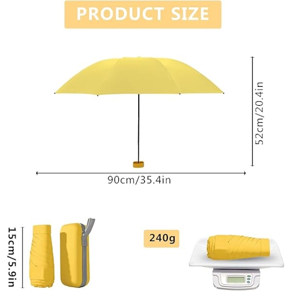 Matkakatos, Ribsit Mini Matkakatos Vahva Katos Taittuva Auringonkato Auringonsuojakatos Tuulenkestävä Sadekatos Kevyt Pieni UV-Suojaava Katos 90x53cm Yellow