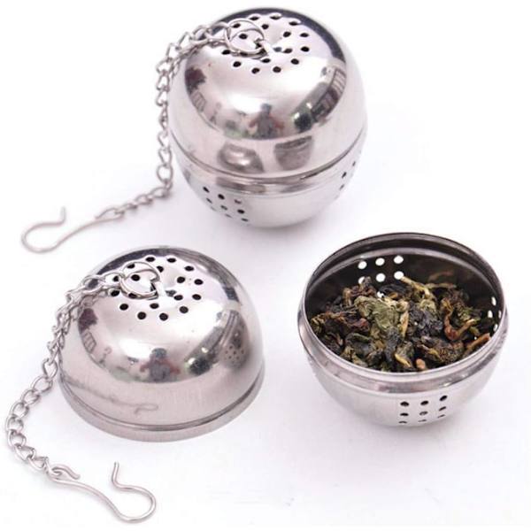 2 stk. kuleformet te-infuser i rustfritt stål Morsom te-infuser tebladfilter med håndtak Filterte
