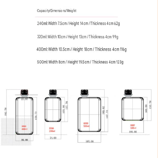 Fyrkantig vattenflaska Bärbar platt drickskopp Smal kylflaska Sportvattenflaska grey 400ml