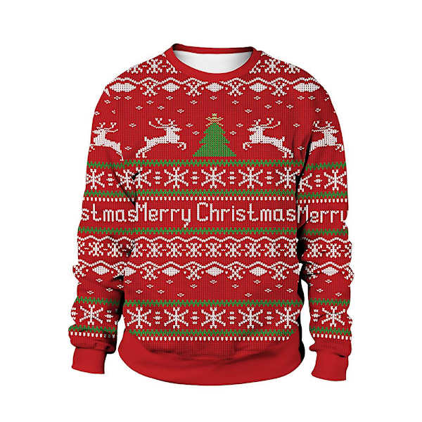 Jultröja Vinter Höst Rundhalsad Tröja Sweatshirt Med Renar Jultomte Tryckt Med God Jul XXL Merry Christmas