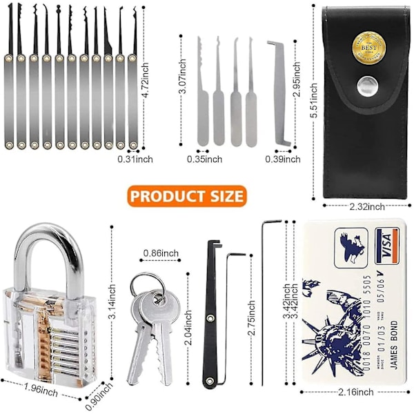 Hem Verktyg Lock Pick Set Professionell med övning plockguide Kortsats Lockpicking Svart handväska för skåp Verktygsväska 20 delar [DB] Y
