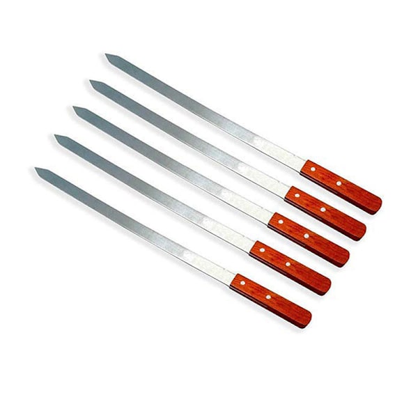 BBQ Grillspyd, Ekstra Lange 52cm Grillspyd i Rustfritt Stål Med Solid Eikehåndtak, Sett med 7