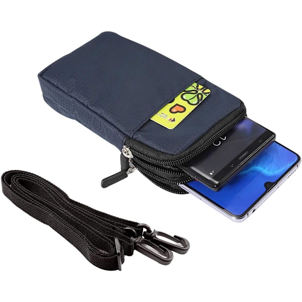 Mobiltelefonbelte, Crossbody Mobiltelefonveske, Utendørs Reise Nylon Skulderveske, med Belteløkke Karabinkrok Marineblå 9*16.5*3.0CM Navy blue