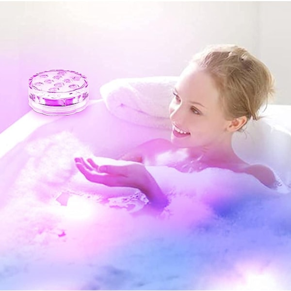 2-pack 10LED sänkbara lampor IP68 vattentäta med fjärrkontroll för poolbad spa dusch damm akvarium