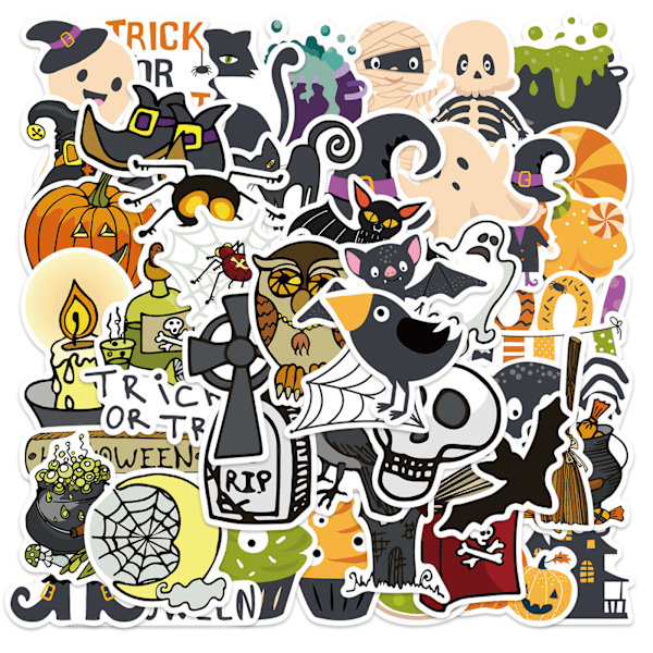 50Pcs Halloween Decorative Graffiti Stickers - Waterproof No-Residue Decals for Luggage, Computers & More (4-6cm)