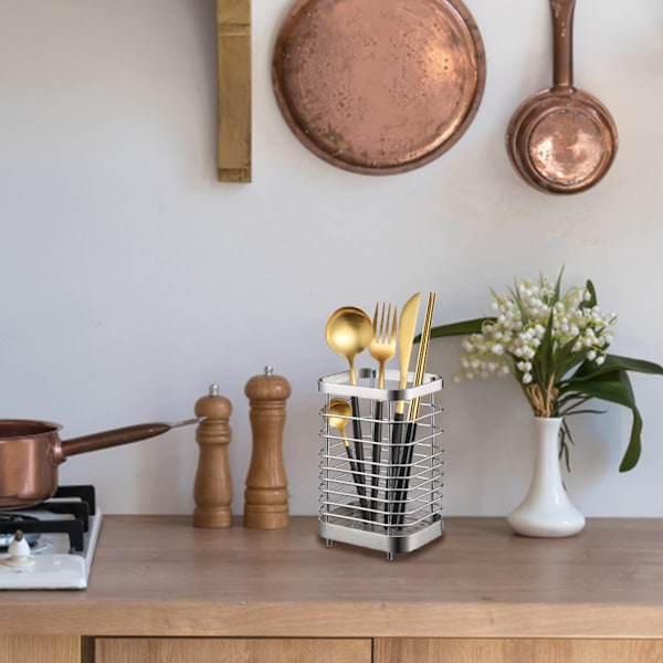 Køkkenredskabsholder, rustfrit stål køkkenredskab organiser, køkkenbestik kurv, bordbestik holder, bestik stativ til køkkenbord