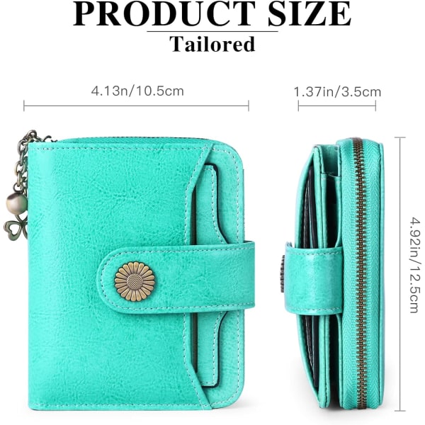 Plånböcker för kvinnor Äkta läder Liten Bifold Compact Damplånbok med RFID-skydd grön green