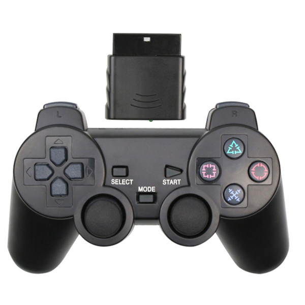 Wireless Gaming Controller Dual Vibration 2.4GHz Low Latency Remote Gamepad Joystick for PS2 Black