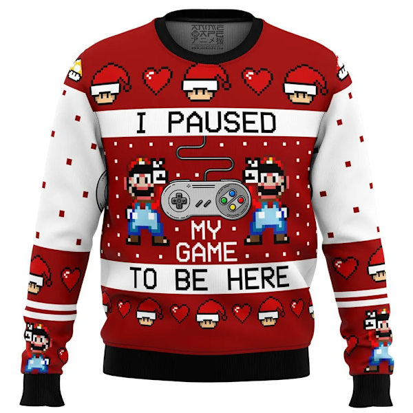 Jeg satte spillet på pause for å være her Mario Stygg Julesweater Genser Menn 3D Sweater Topper M PAUSED