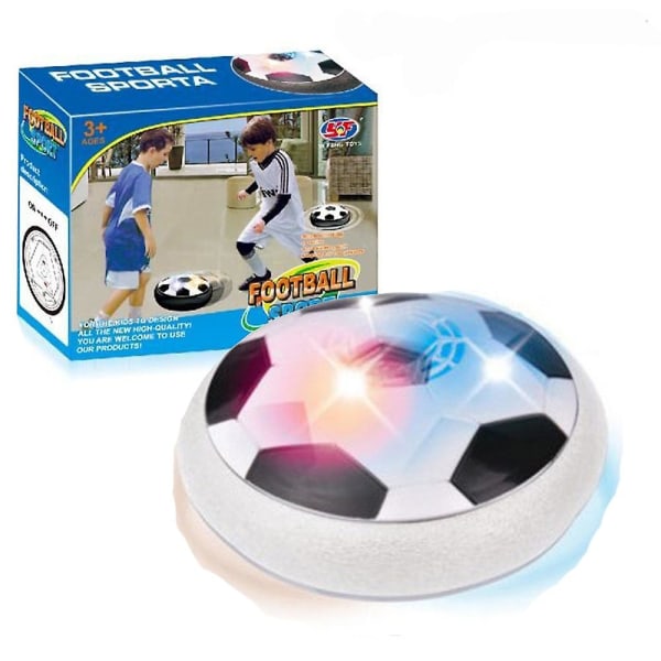 Barn LED Batteridriven Air Power Fotboll Pojkar Sport Leksaker Träning Fotboll Inomhus Disk Hover Ball Game med skum stötfångare White