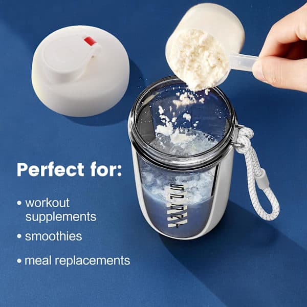 Shakerkopp for proteinshakes - lekkasjesikker, for treningsstudio, trening og cocktail white