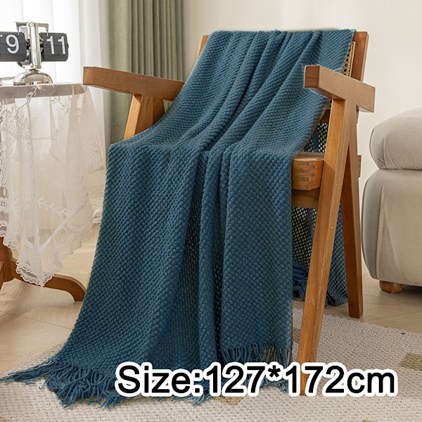 Akryl Strikket Tæppe, Let og Blødt Hyggeligt Dekorativt Vævet Tæppe med Frynser til Rejser, Sofa, Seng, Sofa, 51x67 Tommer Morandi Blue